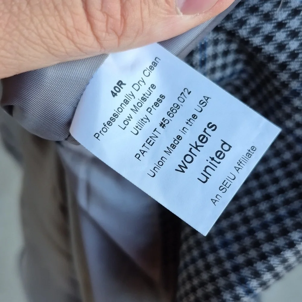 HART SCHAFFNER MARX Blue Grey Black‎ Plaid Wool Blend Sz 40 R Mens Sport Coat